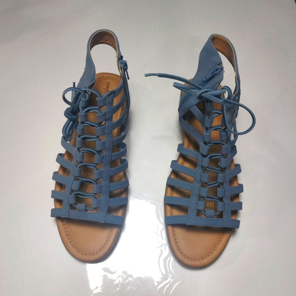 Comfortview Renata Light Blue Lace-up Sandals Size 10W - Picture 2 of 14